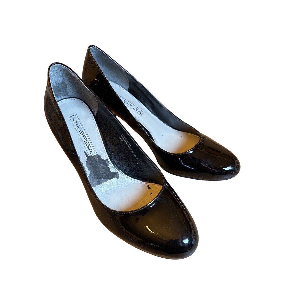Via Spiga Black Patent Leather Pumps Size 7.5 Heels Career Classic Board Room